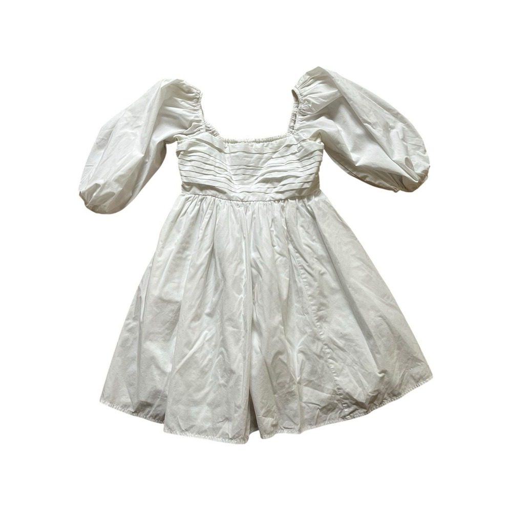 Abercrombie & Fitch Emerson Puff Sleeve Mini Dress White Poplin, Small Tall